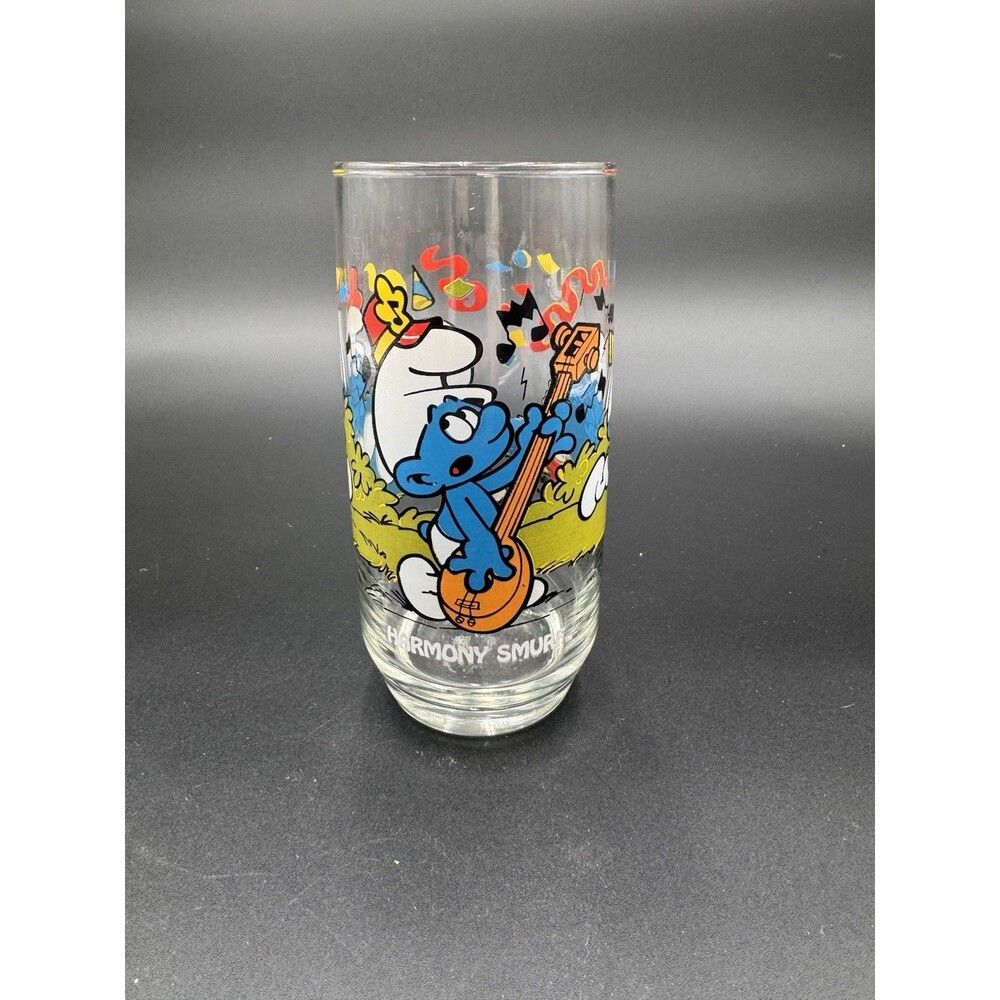Harmony Smurf Drinking Glass 1983 Peyo Wallace Berrie & Co Promotional 6" 14 oz